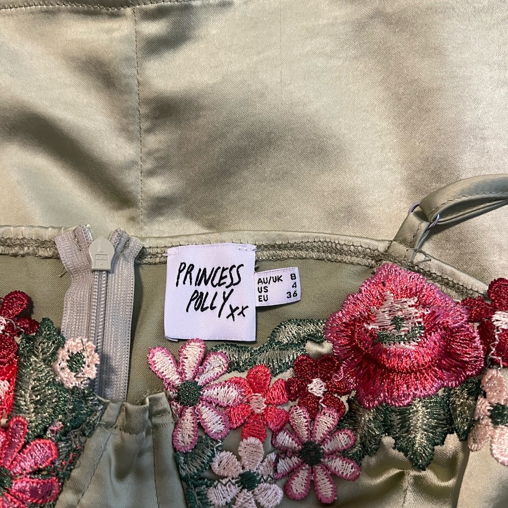 Princess Polly Satin Dress with Floral Embroidery - Picture 3 of 4